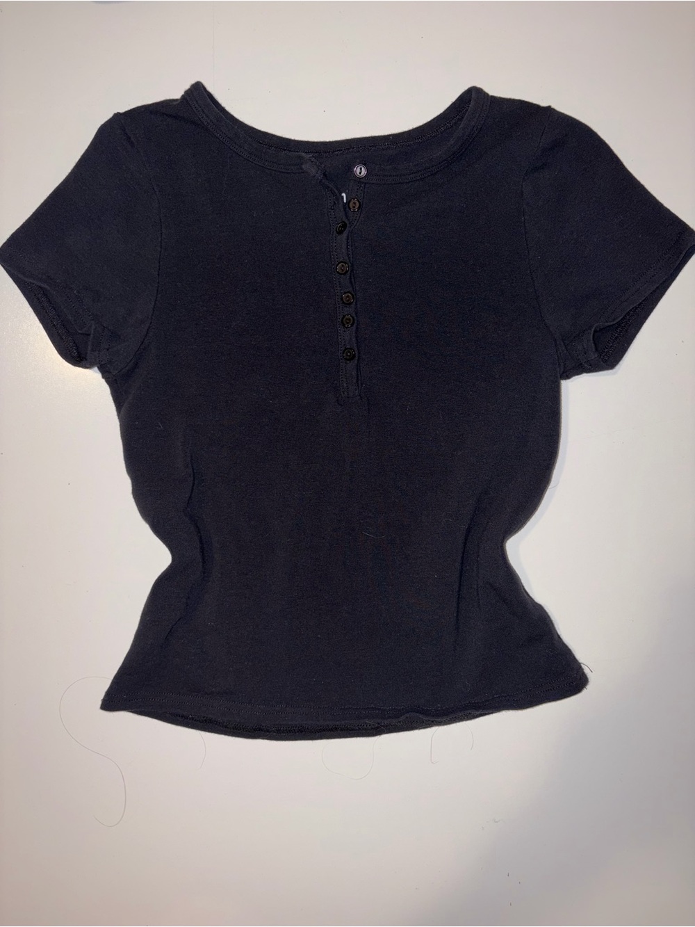 Essentials Black Short Sleeve Henley Top